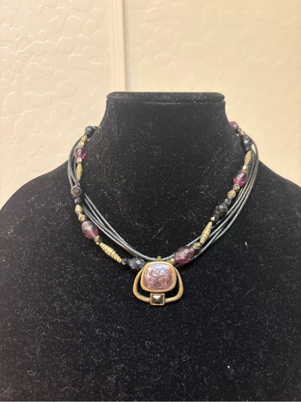 Chico's Black, Purple and Gold Multistrand Pendant Necklace